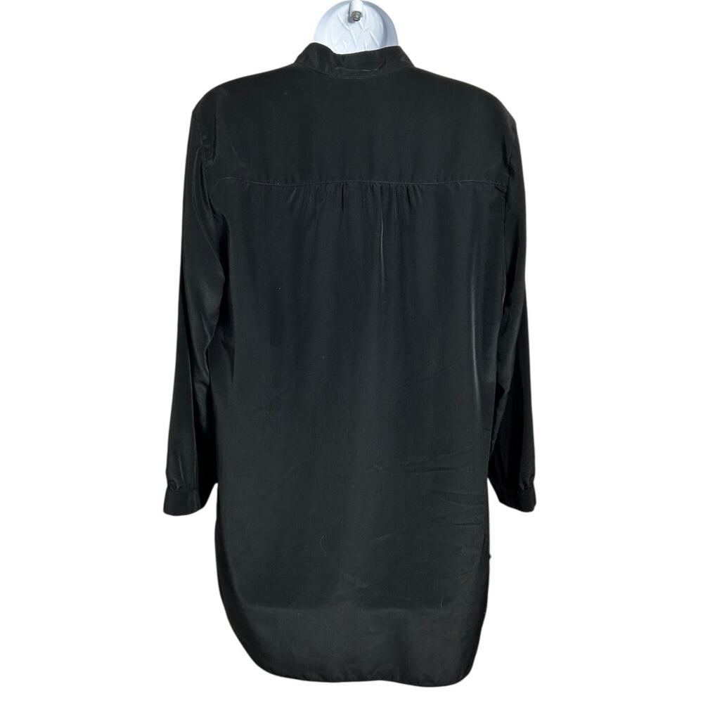 A-New York Black V-Neck Blouse Sz M Silky Long-Sleeve Loose Long Top Minimalist - Picture 6 of 8